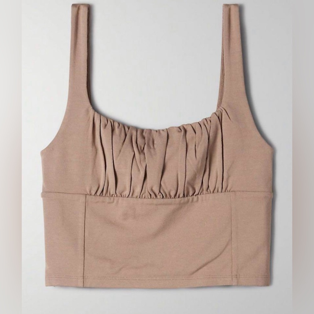 Aritzia Wilfredβ Free Women's Orbit Tank Top Sz Large Crop Top Stretch Tan Mocha